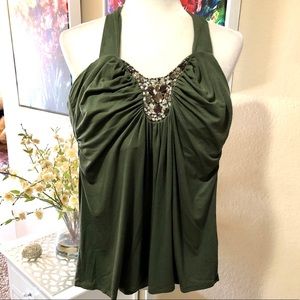 White House Black Market Green Embellished Halter Top